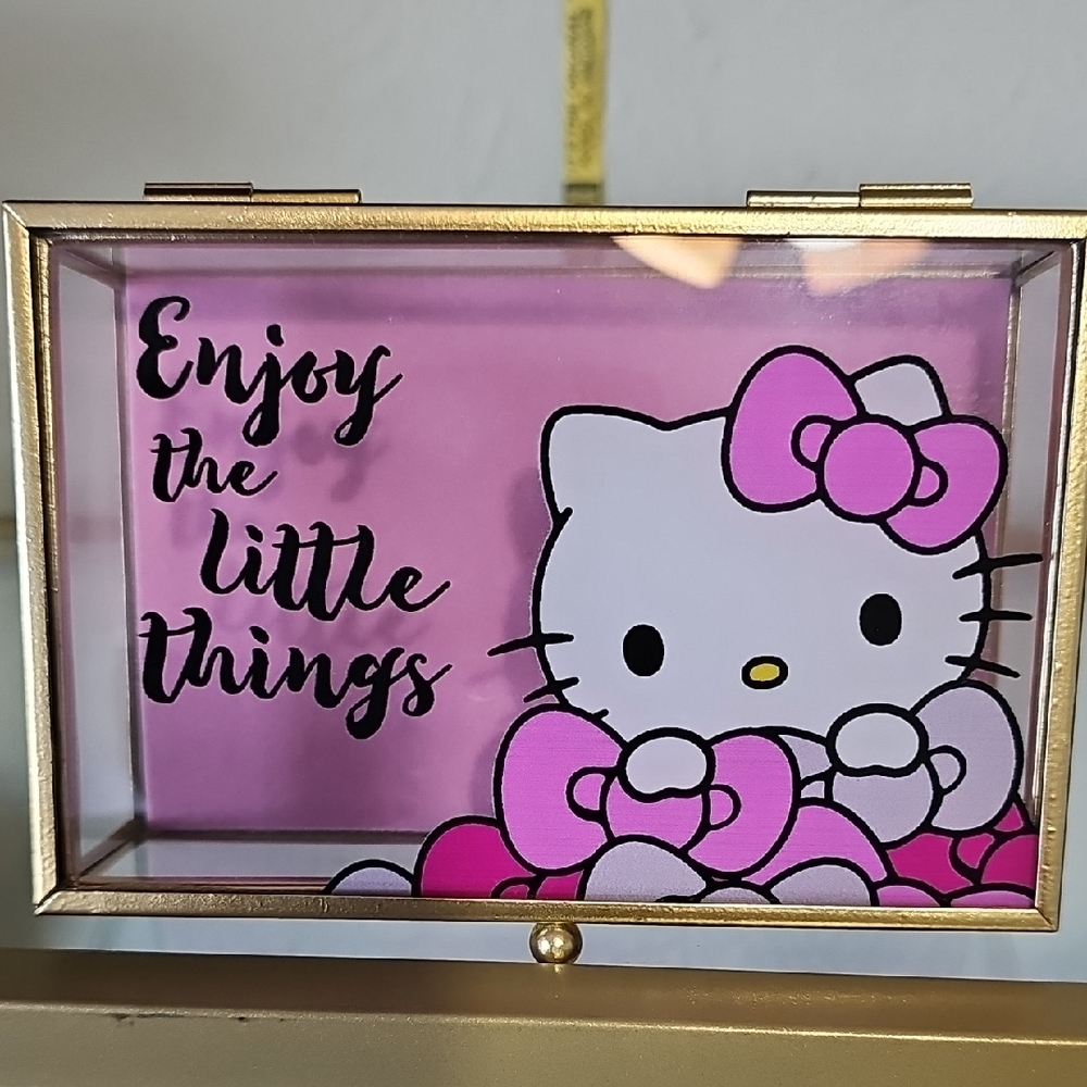 Hello Kitty Pink and Gold Decorative Glass Box